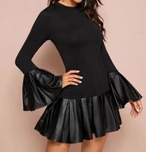 Load image into Gallery viewer, Elegant Black Leather Ruffle Hem Dress
