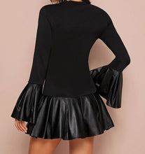 Load image into Gallery viewer, Elegant Black Leather Ruffle Hem Dress
