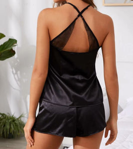 Charming Black & Red Two Pieces Satin Pajama Set
