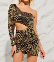 Load image into Gallery viewer, Charming One Shoulder Cutout Wrap Sequin Dress
