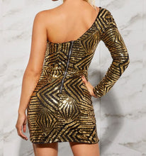 Load image into Gallery viewer, Charming One Shoulder Cutout Wrap Sequin Dress
