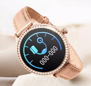 Trendy Gold Or Black Leather Band Smart Watch