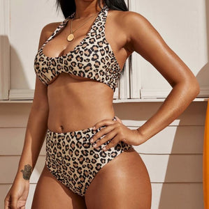 Super Cute Flattering Halter leopard Bikini