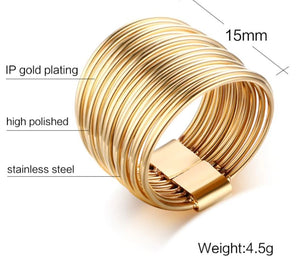 Beautiful Multi Layers Stainless Steel Gold Color Ring