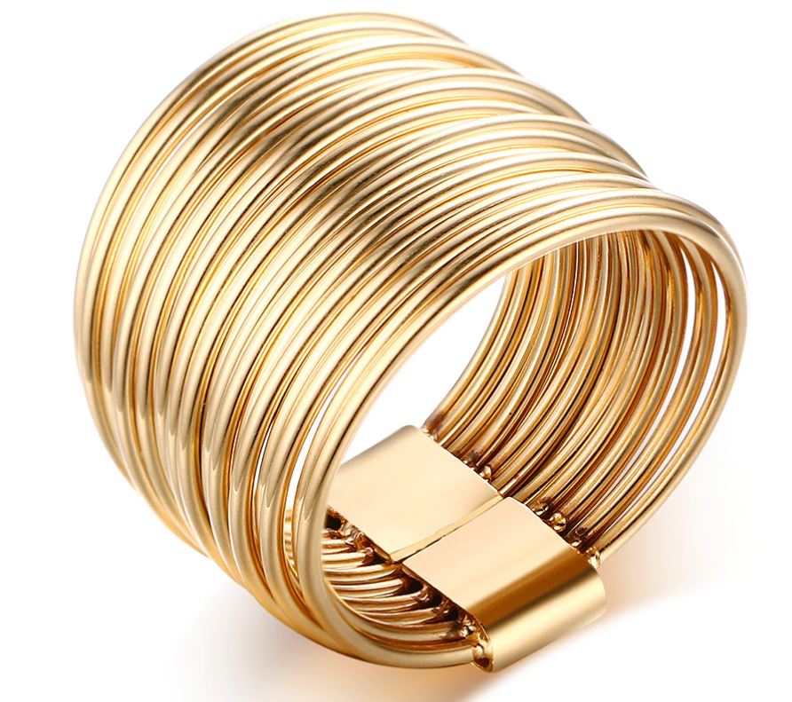 Beautiful Multi Layers Stainless Steel Gold Color Ring