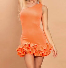 Load image into Gallery viewer, Sexy One Shoulder Ruffle Hem Orange Dress
