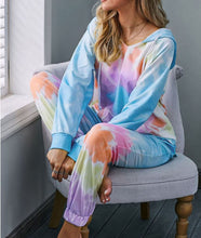 Load image into Gallery viewer, Beautiful Purple/Blue Tie-Dye Pajama Hoodie Set
