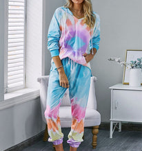 Load image into Gallery viewer, Beautiful Purple/Blue Tie-Dye Pajama Hoodie Set
