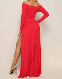 Elegant Sexy Front Split Thigh Red Dress