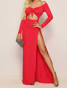 Elegant Sexy Front Split Thigh Red Dress