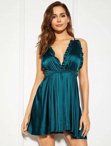 Beautiful Chic Teal Blue Satin Babydoll